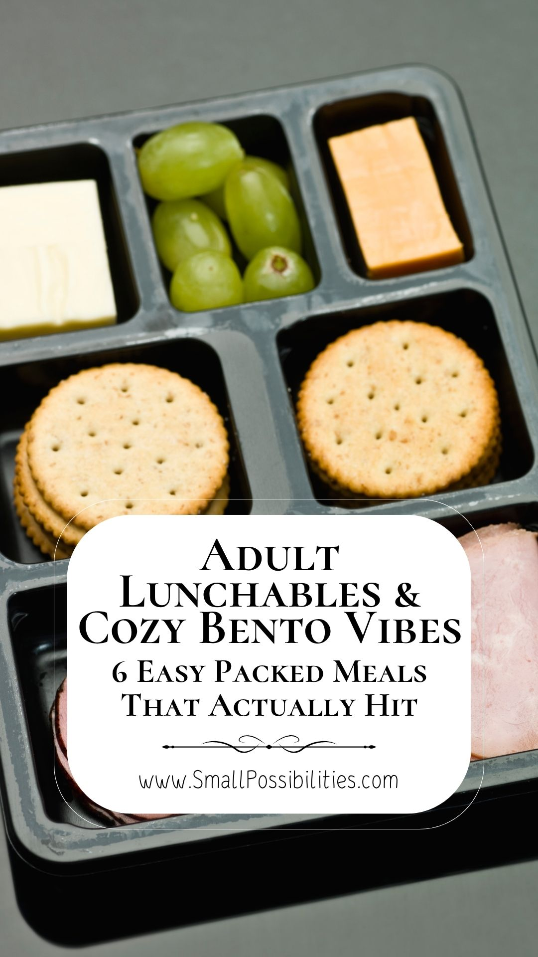 Snack plates, but make them grown-up. This adult lunchable idea is the perfect cozy, low-stress packed lunch — think crackers, cheese, fresh grapes, and protein for a midday boost that actually hits.